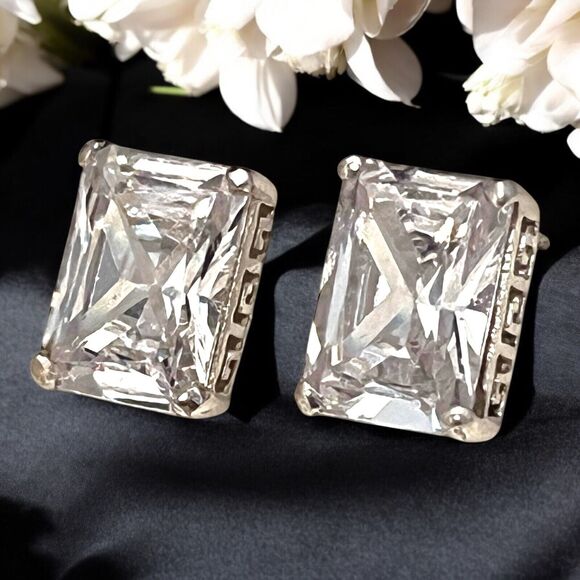 Vintage Givenchy Earrings Sterling Silver Cubic Zirconia Logo Design Pierced 7E - Picture 1 of 6
